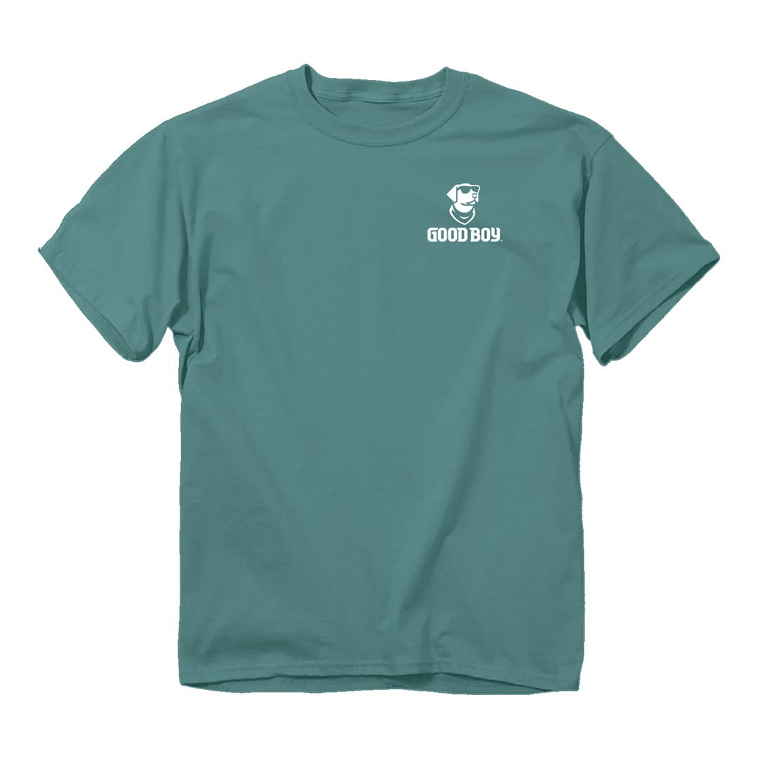 Front of the good boy lab bikini beach tee