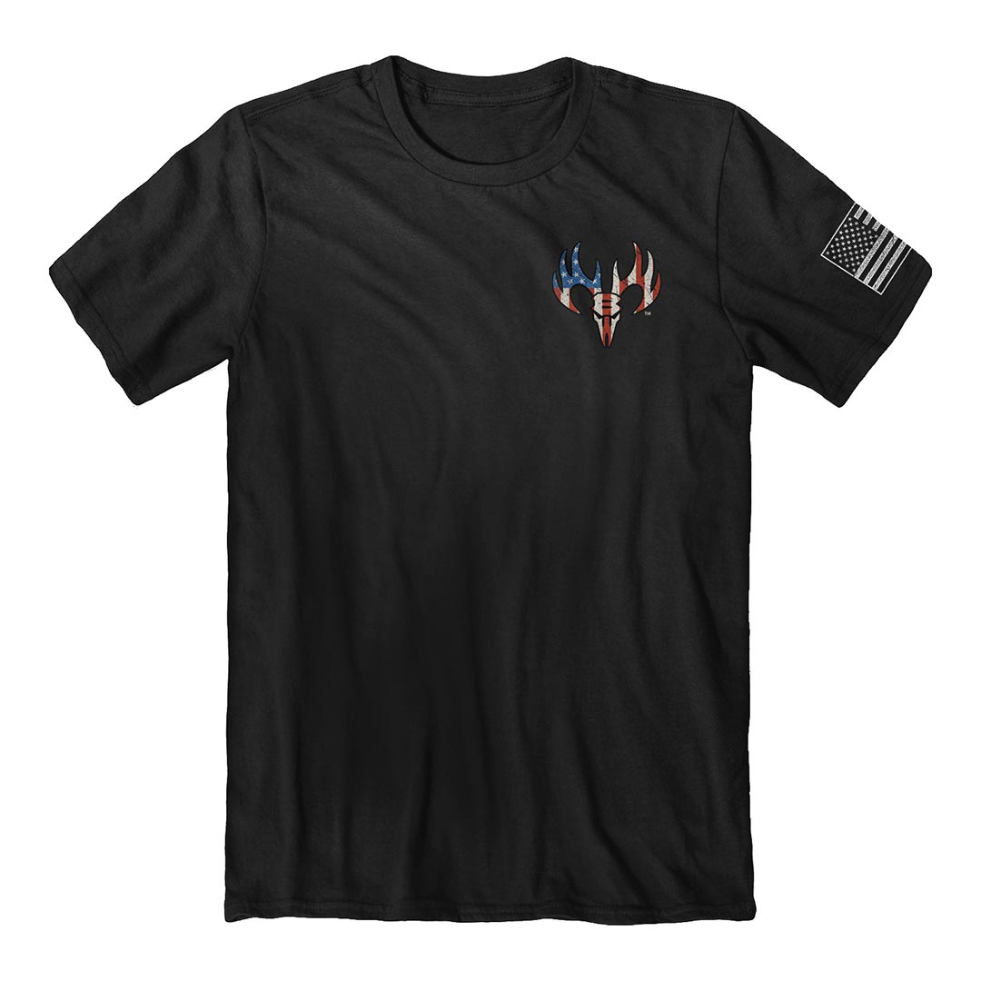 Front of the buck wear bull horns tee.