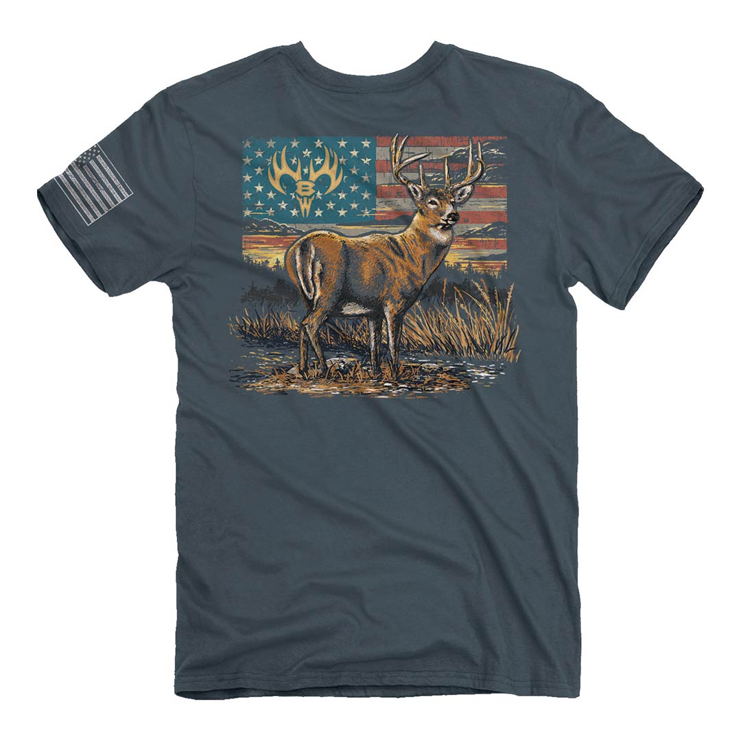Back of the buck wear deer field USA shirt.
