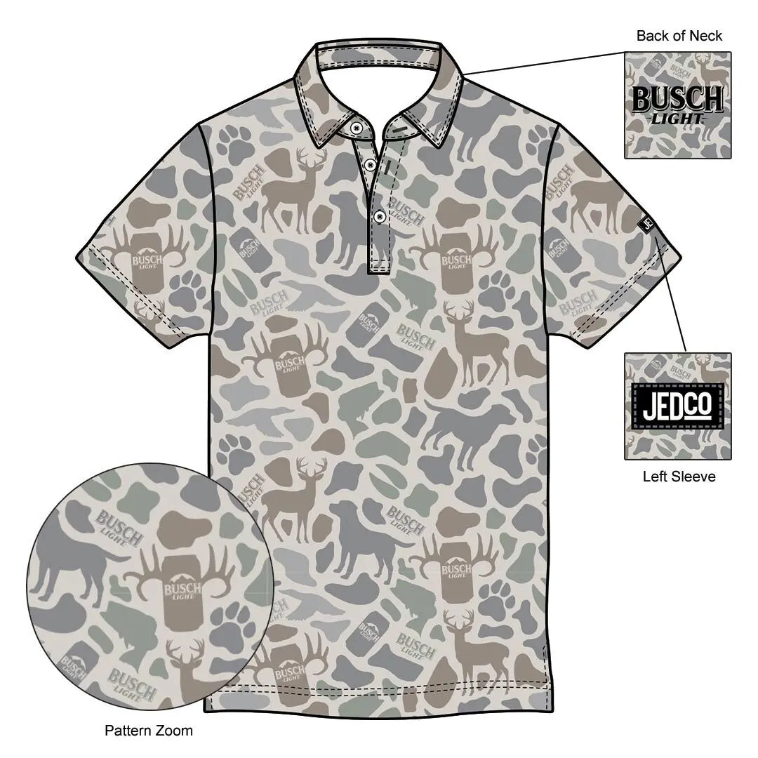 Detailed composition of the Busch Light - Camo Outdoors Polo