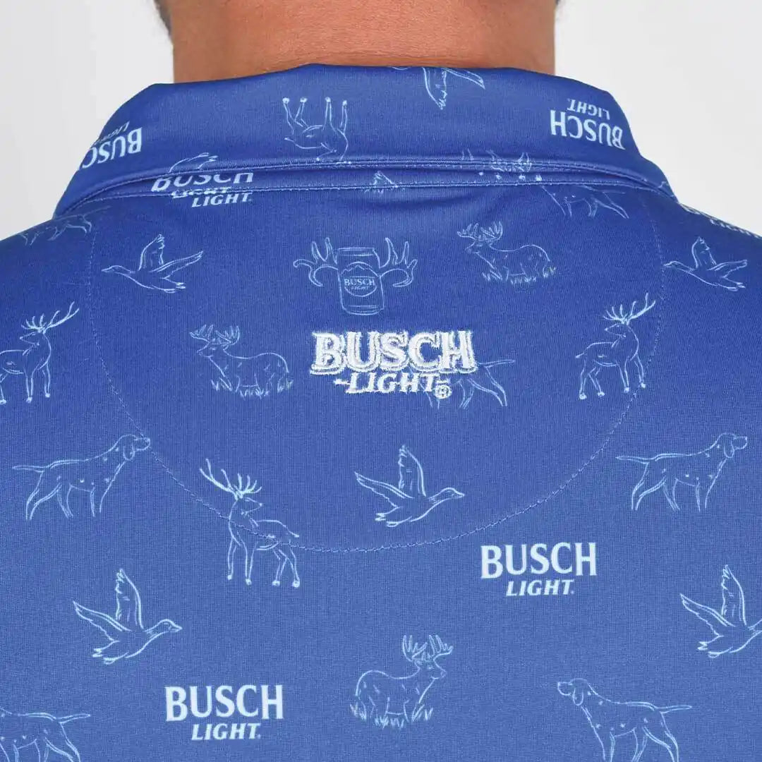 Back of the man wearing the Busch Light - Repeat Teal Polo