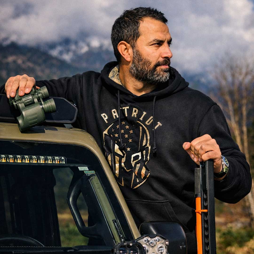 man wearing patriotic hoodie