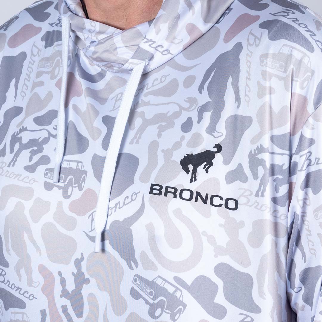 Detail of Ford Bronco Performance hoodie with 'Bronco' branding