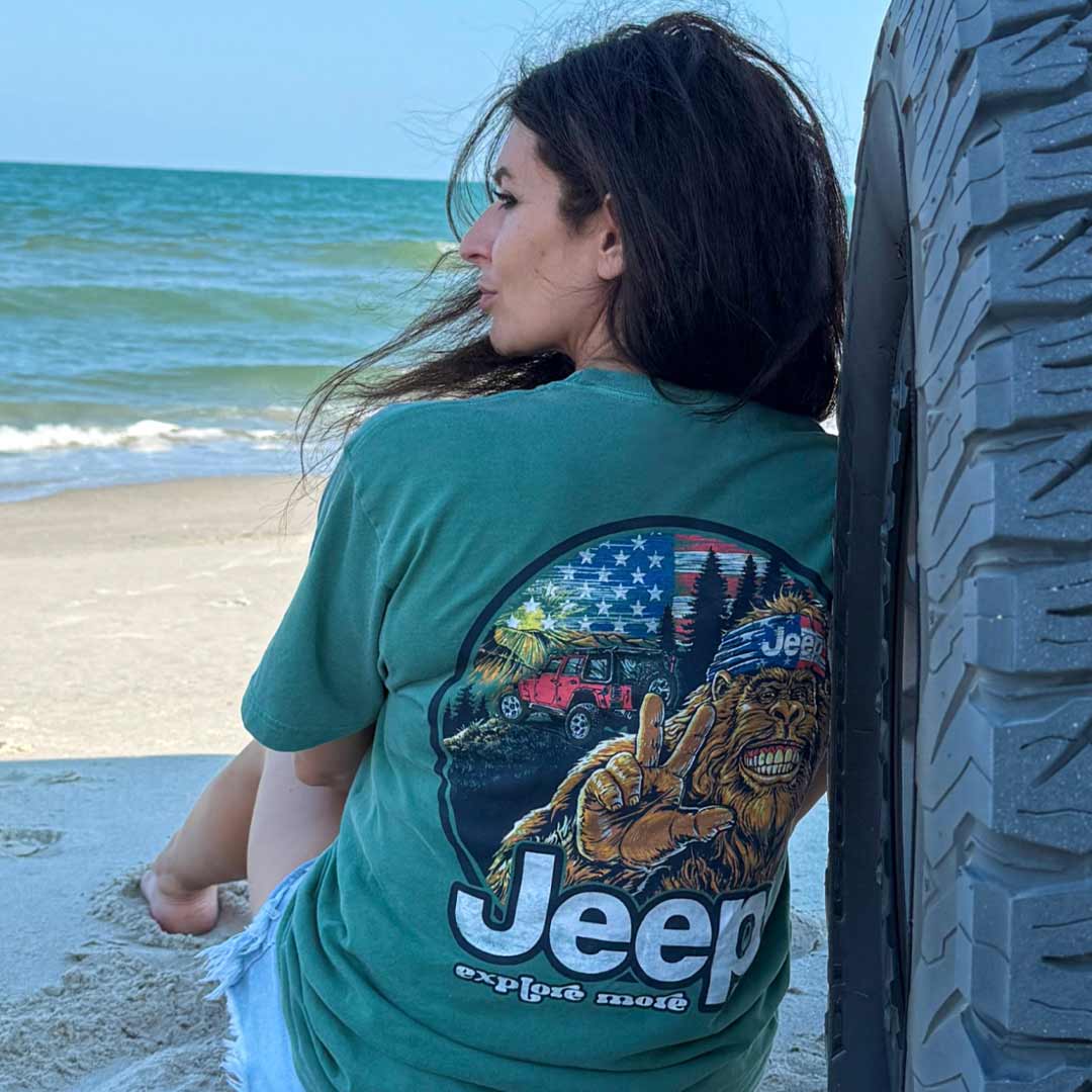 Beach Lifestyle Shot of Jeep Sasquatch Wave T-Shirt