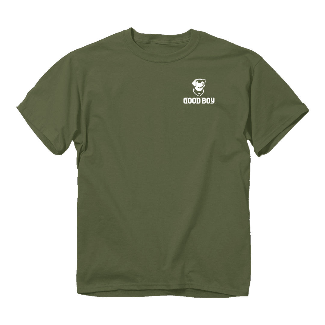 Front of the Good Boy - Camo Shed T-Shirt