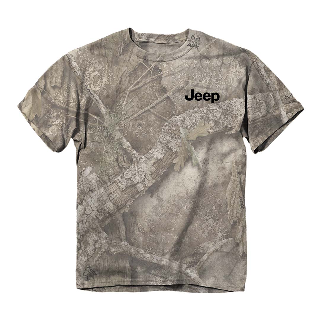 Camouflage t-shirt with 'Jeep' logo on left chest