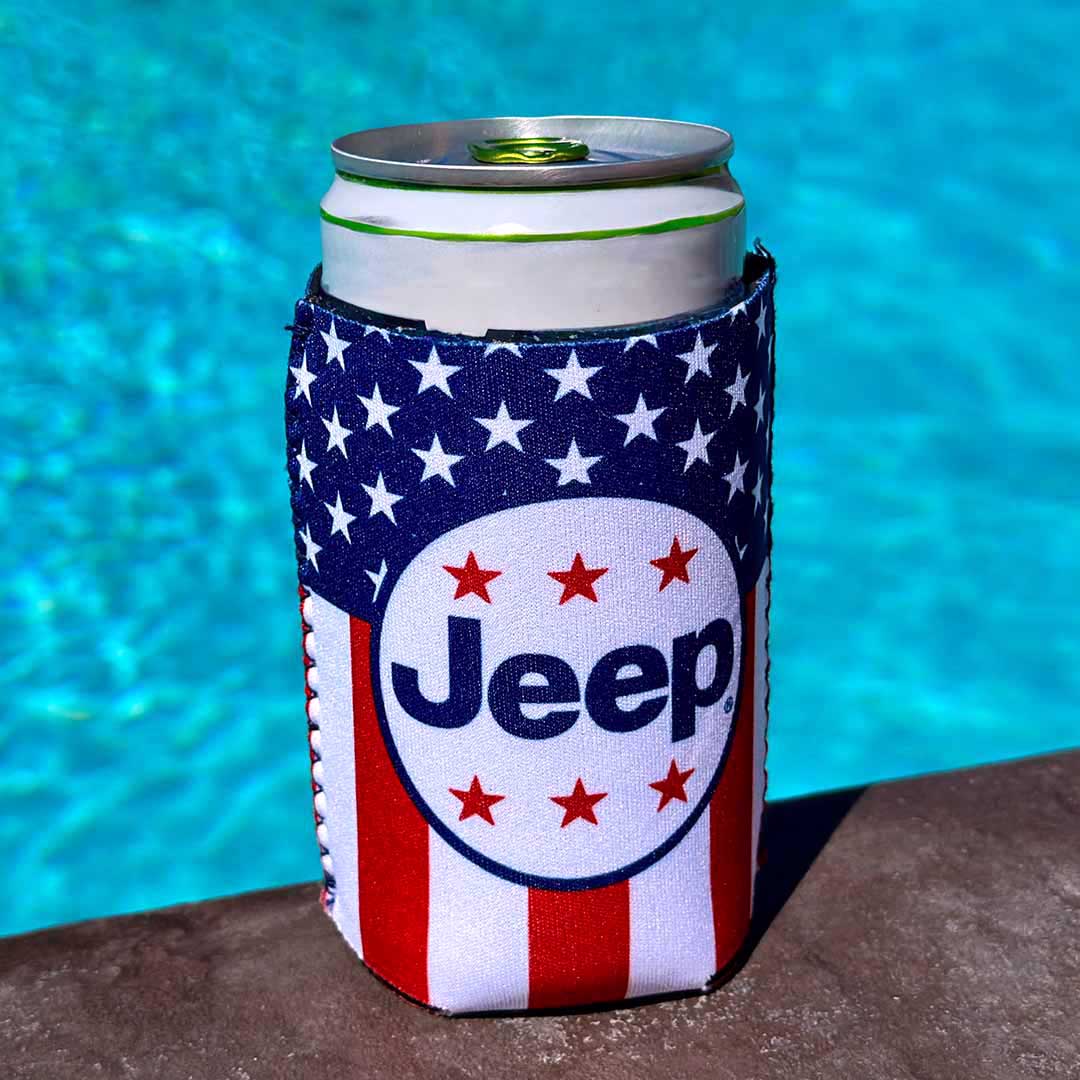 jeep USA can holder in front of pool
