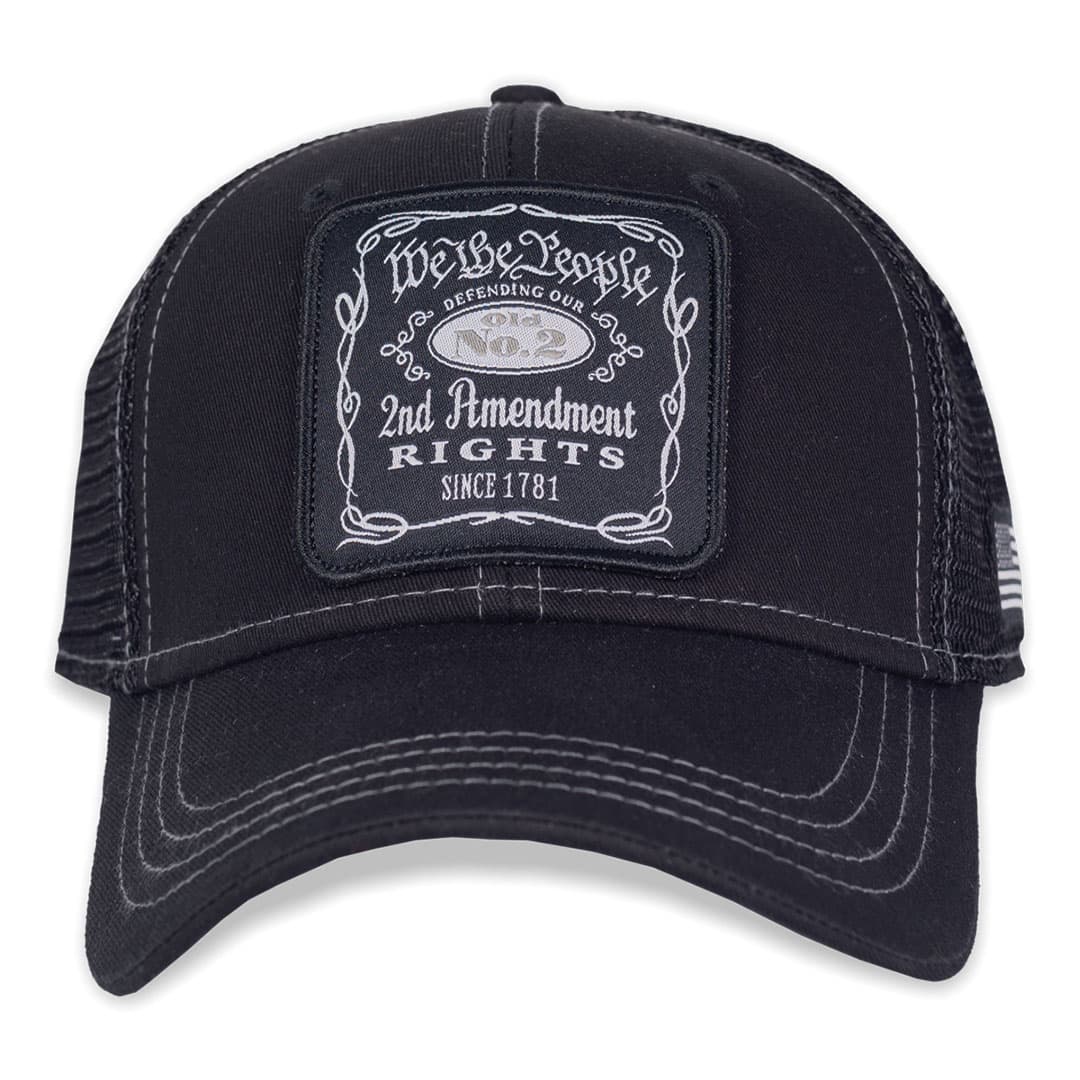 Front of the buck wear old number 2 , 2nd amendment hat. patriotic hat.