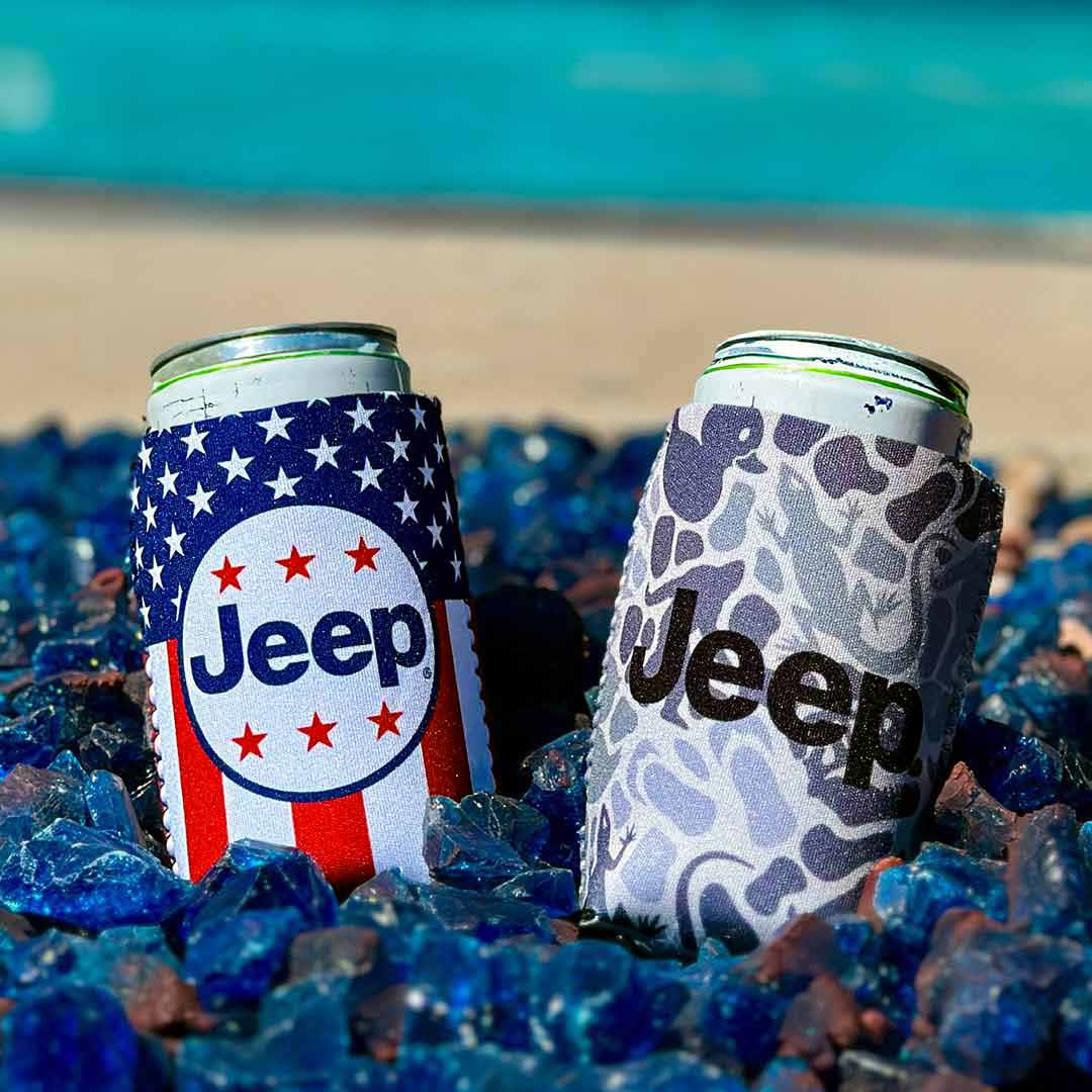two jeep can holders in front of pool