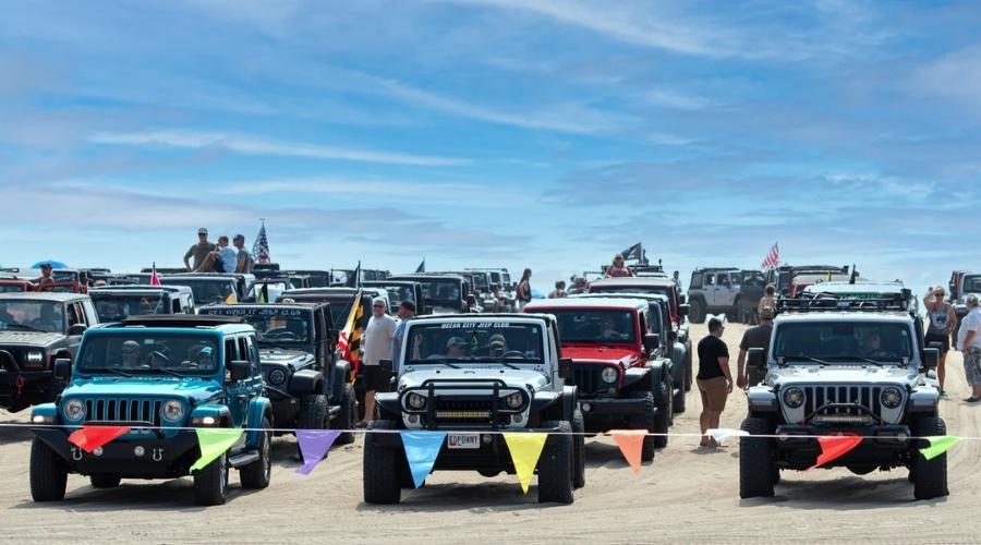 Jeeps on a beach party