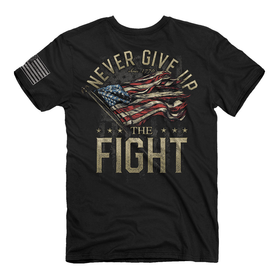 Back of the buck wear never give up tee. Patriotic american shirt.
