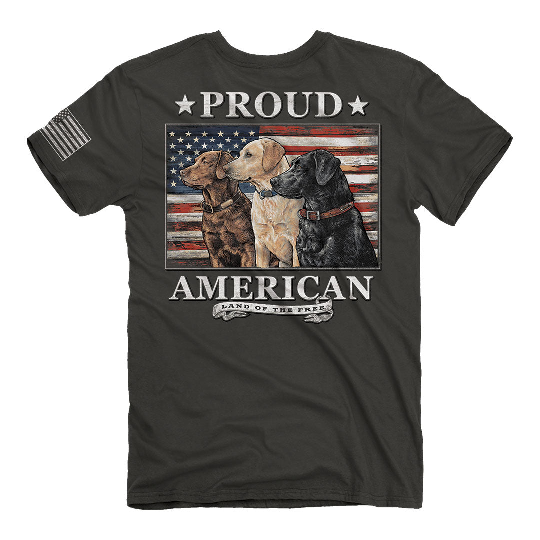 Back of the buck wear proud dogs tee. Patriotic shirt.