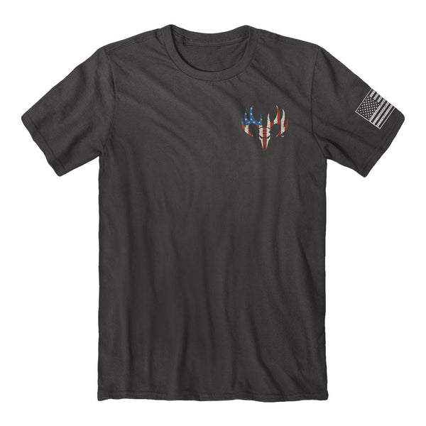 Front of the buck wear proud dogs tee. Patriotic shirt.