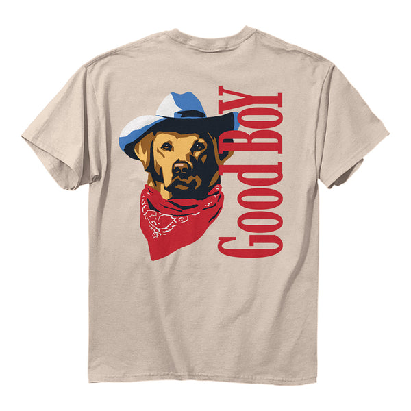 back side of Good boy cowboy tee