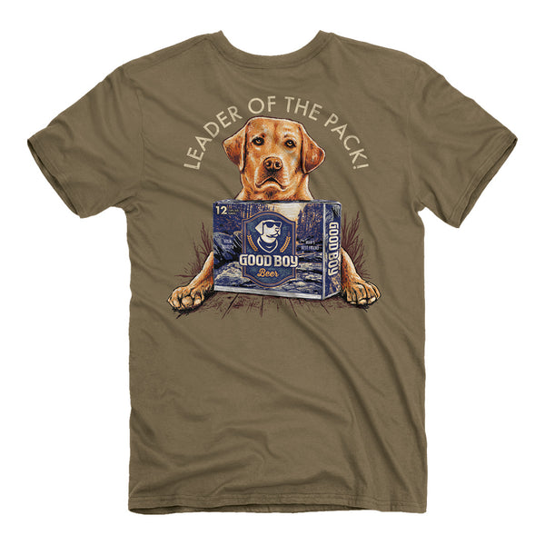 back side print of the good boy pack leader tee