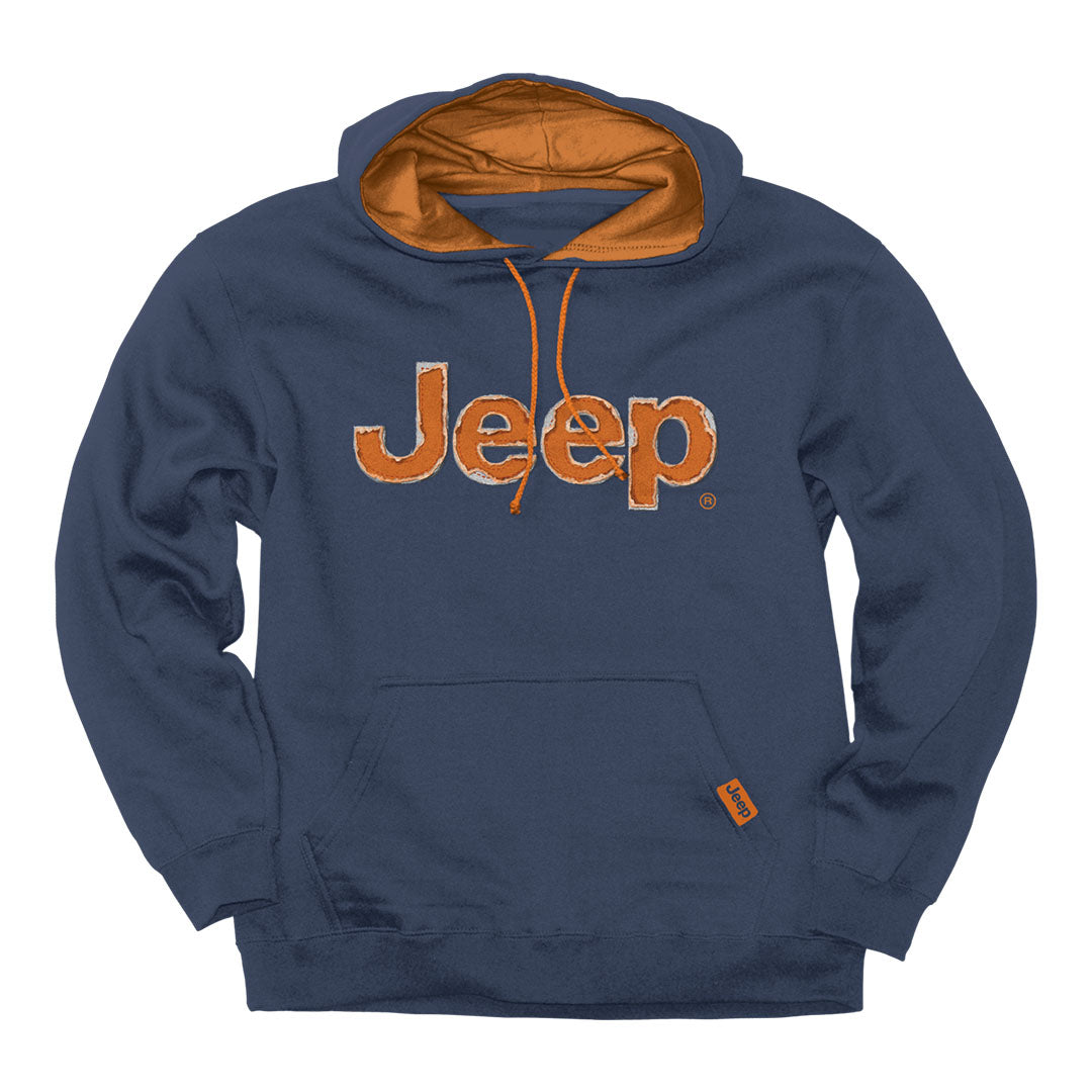 Jeep vintage hoodie with embroidered orange jeep logo on front