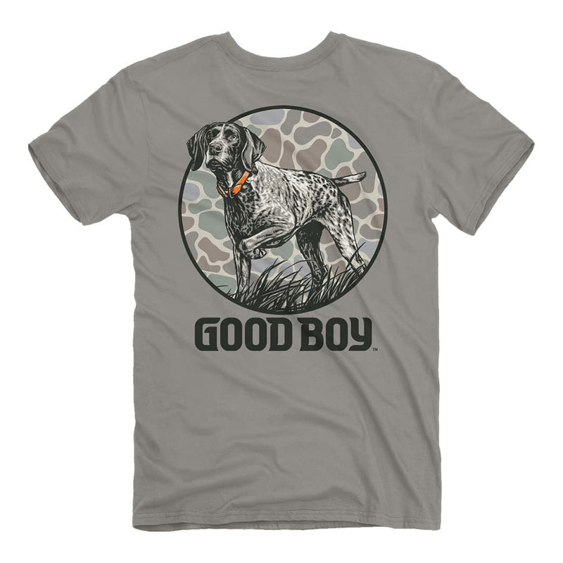 Back of the good boy pointer tee