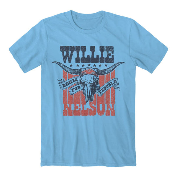 Front of the willie nelson born for trouble tee