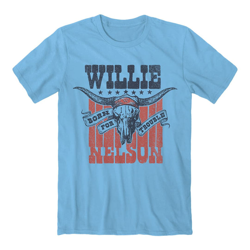 Front of the willie nelson born for trouble tee