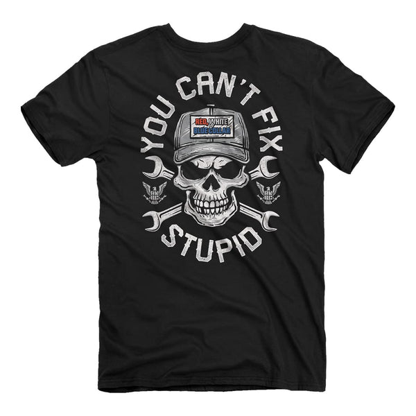 Red, White, and Blue Collar - Skull & Wrench T-Shirt back