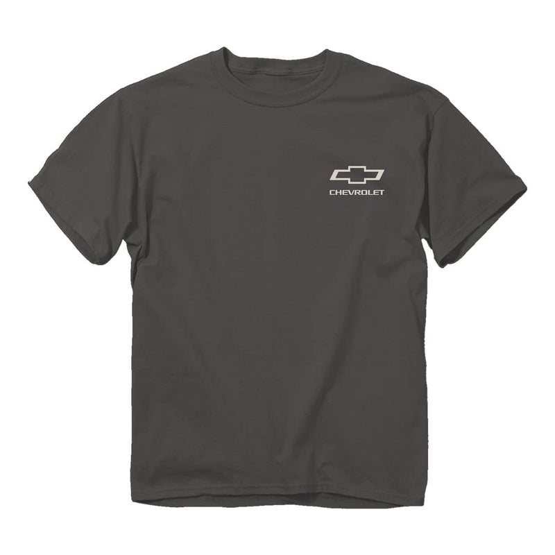 Front of the chevy camo logo tee with chevrolet logo on upper left chest.