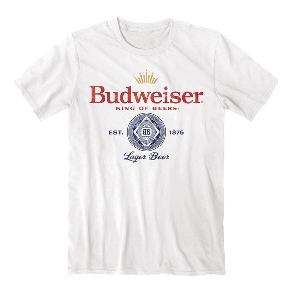 Front of the budweiser logo tee featuring budweiser trademark.