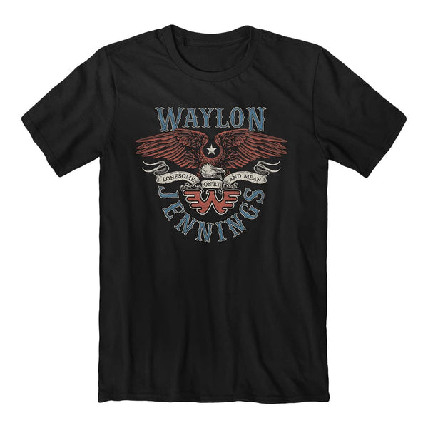 Front of the Waylon Jennings Lonesome Eagle Tee with Eagle and Trademark.