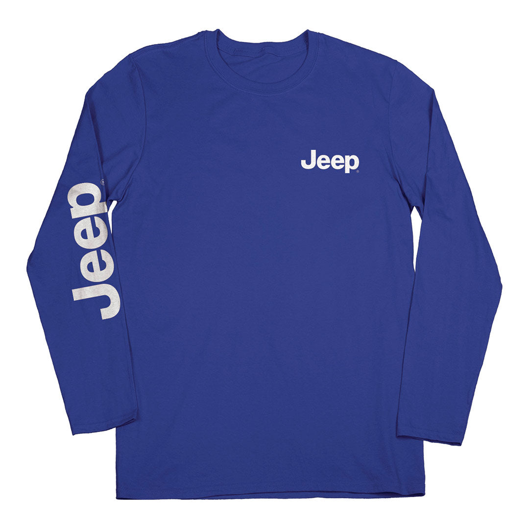 Front of Duck Yeah long sleeve shirt with Jeep Logo on chest right sleeve and left chest.