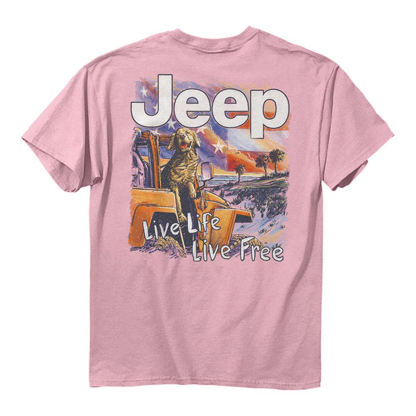 Jeep Life Tee with Jeep live life and live free quote and jeep dog