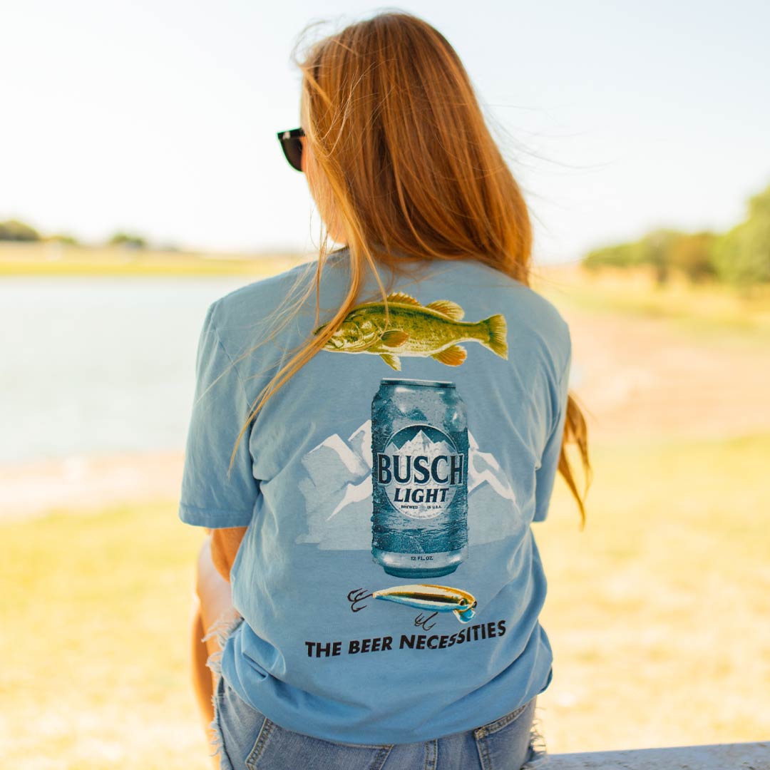 Busch Light Fishing The Beer Necessities Front and Back Print T-Shirt