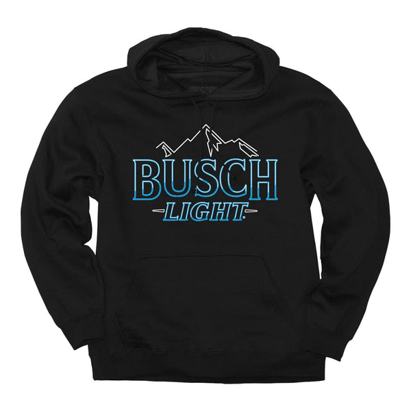 Front of the neon busch light logo hoodie