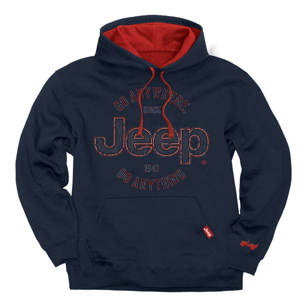 jedco jeep go anywhere hoodie with willys logo embroidered on left sleeve