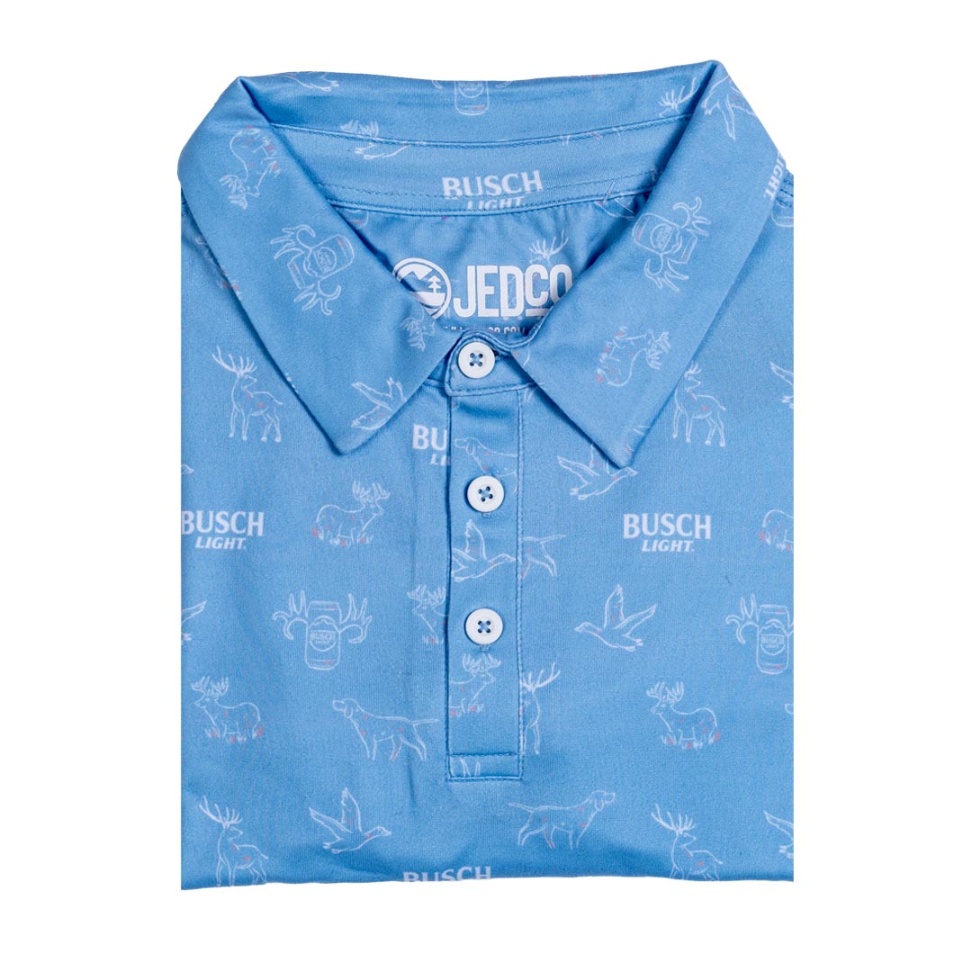 Front of the Busch Light -Repeat Light Blue Polo