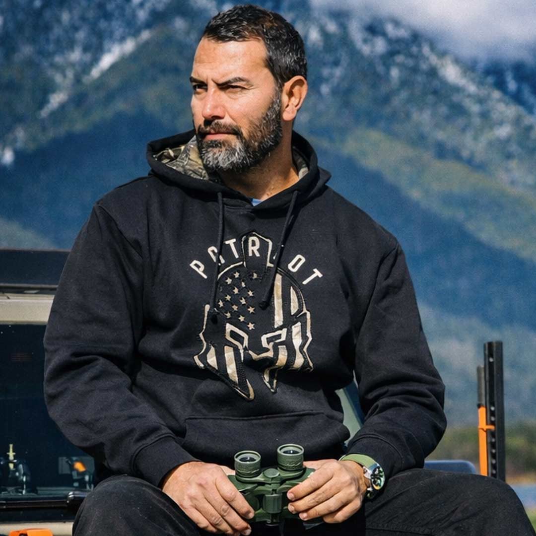 man wearing patriotic hoodie