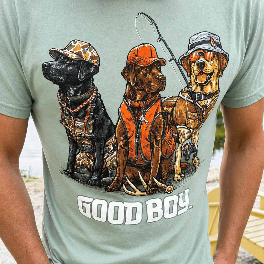 Lifestyle Shot of Man in GB Hunt and Fish T-Shirt