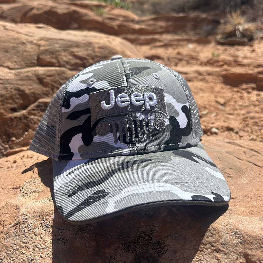 Jeep Snow Camo Hat in Desert - black and white camo pattern