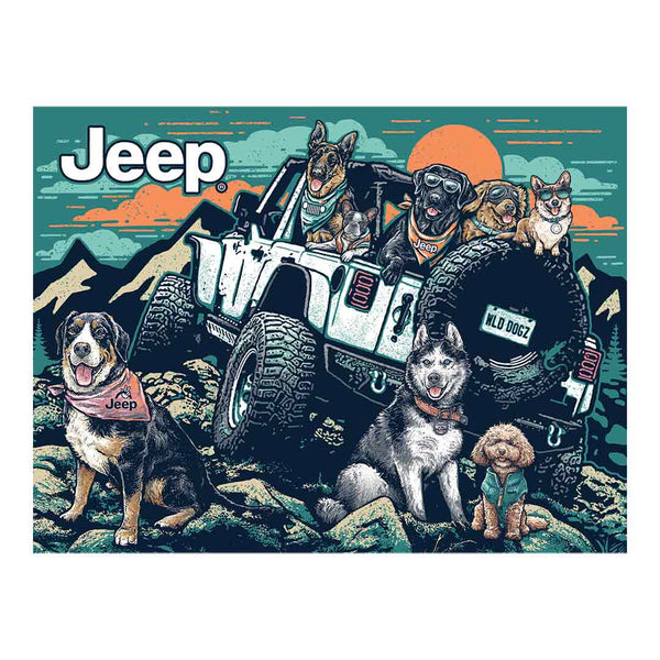 jedco jeep off-road trip 500 piece puzzle dogs wrangler