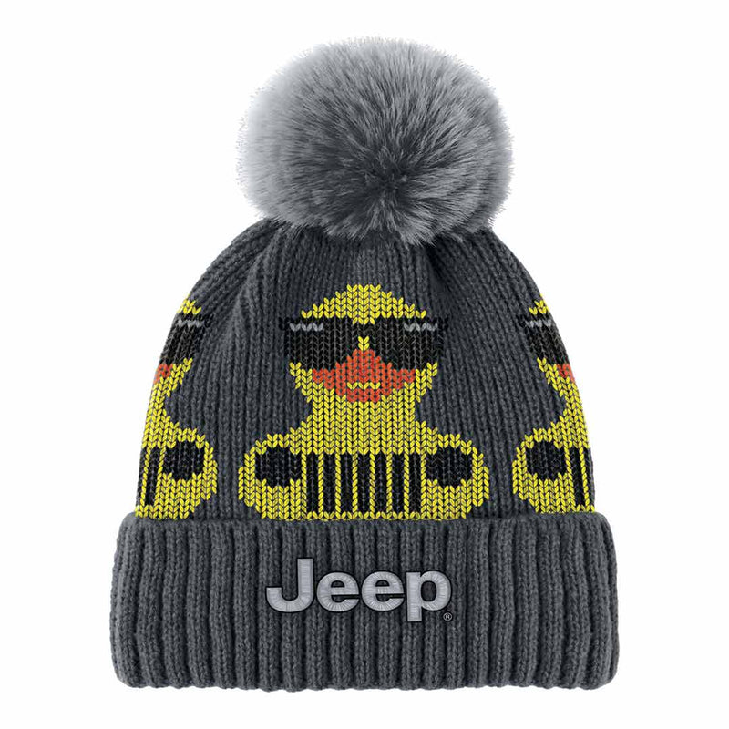 Jeep duck gray beanie with pom and jeep patch