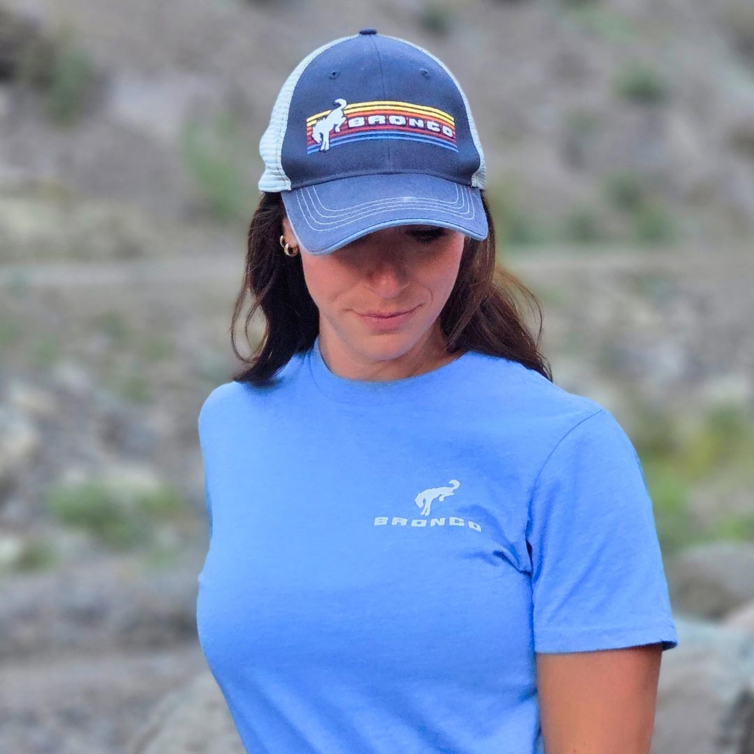 Woman Wearing Bronco Retro Stripes Hat