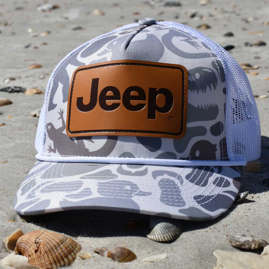 camo Jeep hat on the beach
