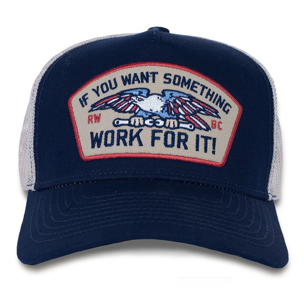 Front of the red, white, and  blue collar work for it hat.